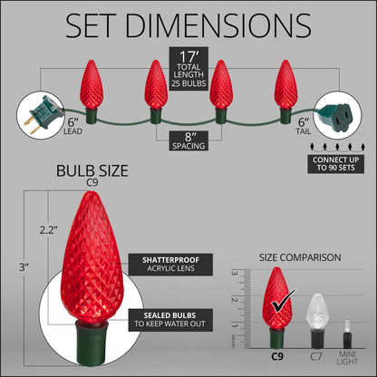 Blue C9 LED Christmas Light Set, 25 Bulbs