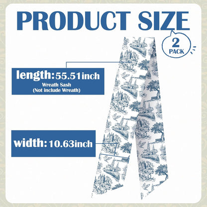 Blue French Toile Wreath Sash, Set of 2