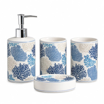 Blue and White Chinoiserie Bathroom Set, 4 Pieces