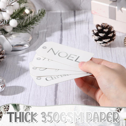 Christmas Gift Tags with Ribbon, 100 Pack, Blue and Silver