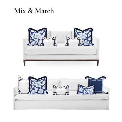 Navy Greek Key Outdoor Lumbar Pillow Cover, 12x20