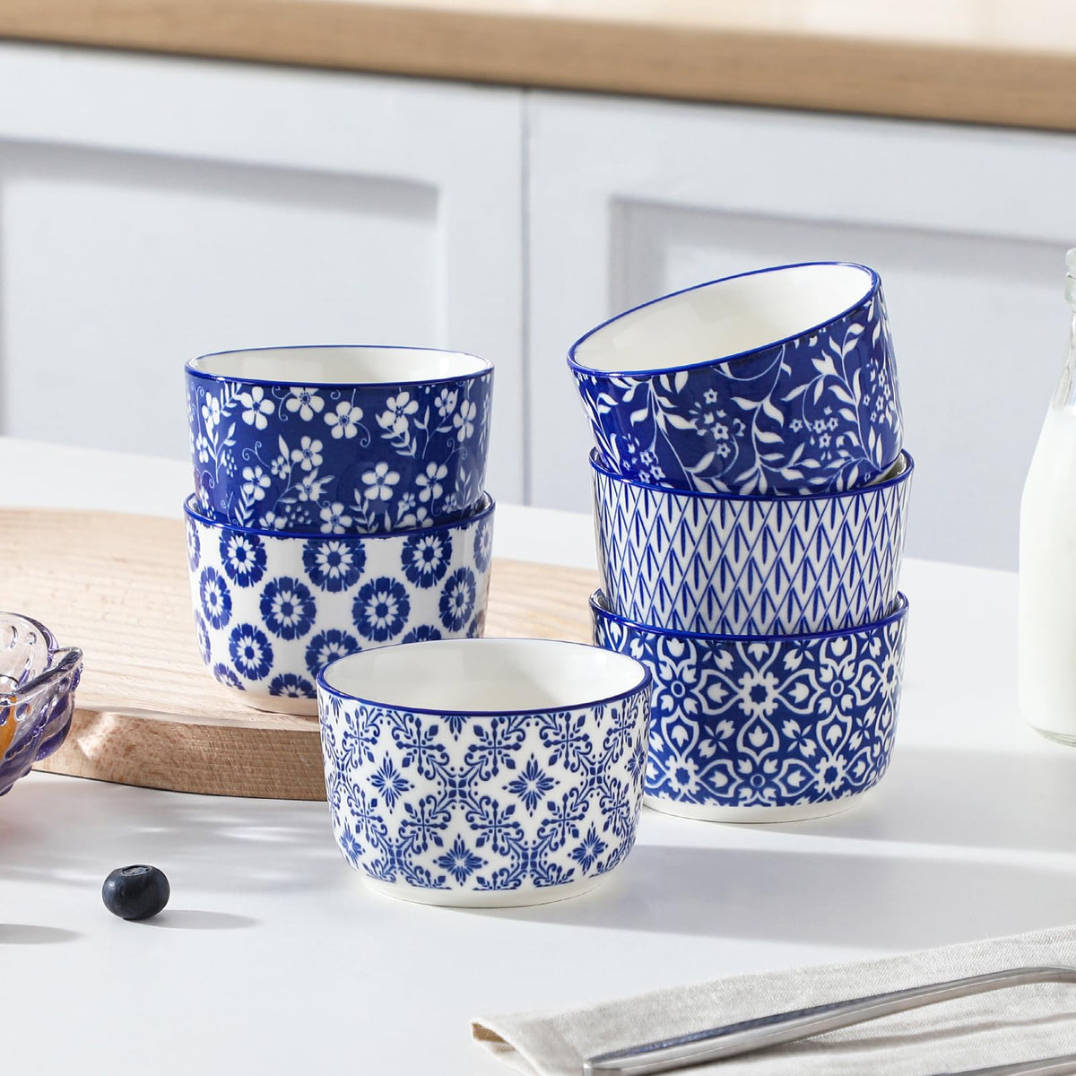 Floral Ceramic Ramekins, Set of 6