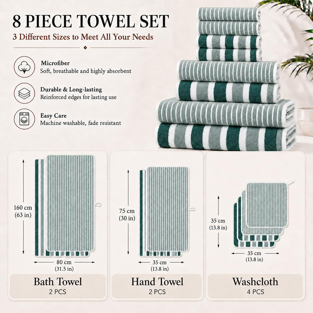 Striped Bath Towel Set, 8 Piece