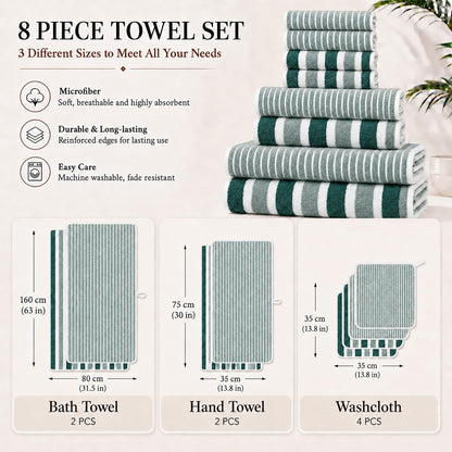 Striped Bath Towel Set, 8 Piece