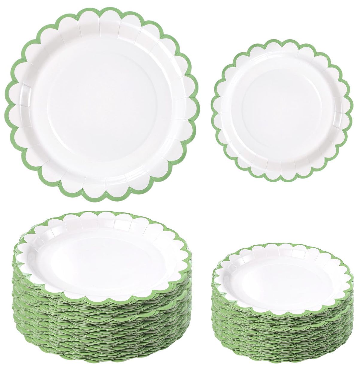 White Scalloped Paper Plates, Royal Blue Trim, 50 Pack