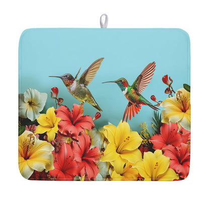 Blue Chinoiserie Floral Dish Drying Mat