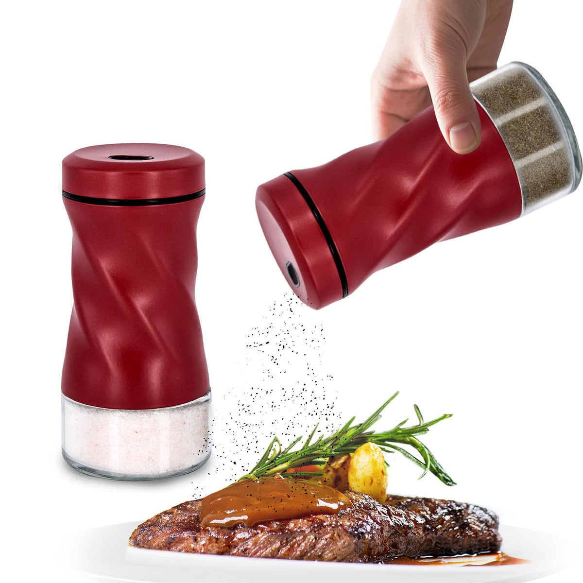 Glass Salt and Pepper Shakers, Adjustable, 4 oz, Set of 2