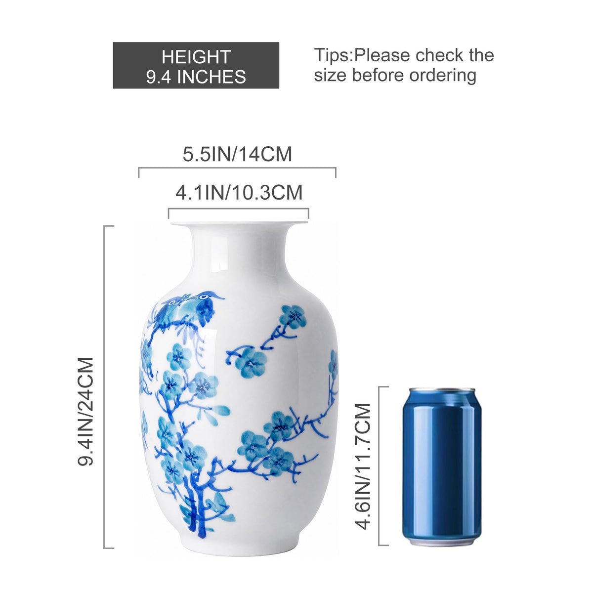 Blue and White Chinoiserie Vase, 8 or 9 Inch