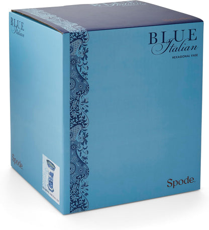 Spode Blue Italian Hexagonal Vase, 10.5 Inch