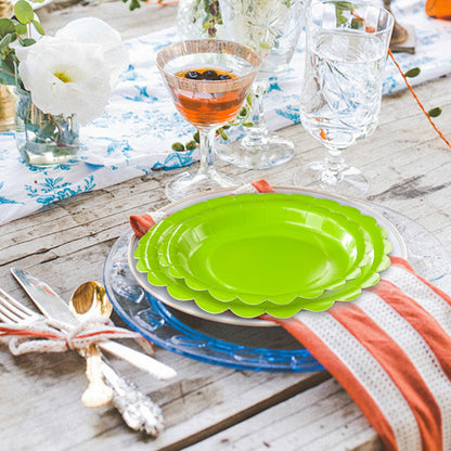 White Scalloped Paper Plates, Royal Blue Trim, 50 Pack