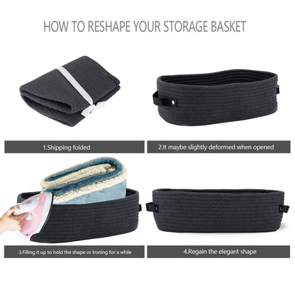 Woven Cotton Rope Toilet Tank Basket, Navy and White