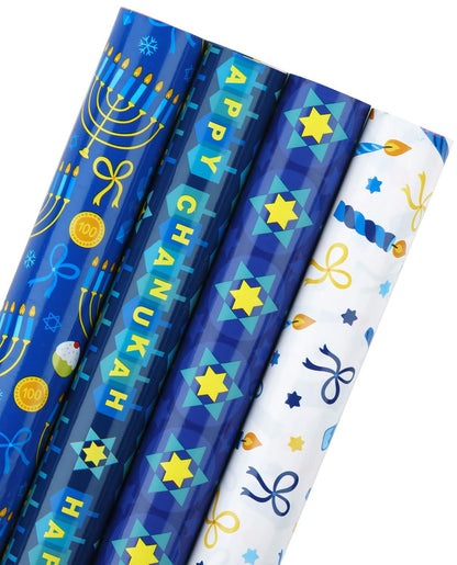 Christmas Wrapping Paper Rolls, Blue and Silver, 4 Rolls