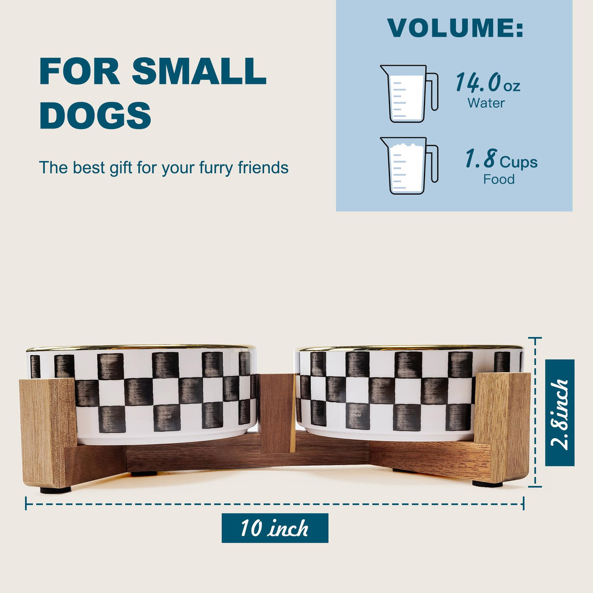 Blue and White Checkered Ceramic Dog Bowls