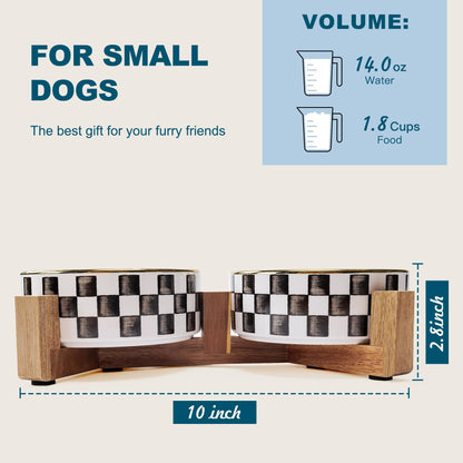 Blue and White Checkered Ceramic Dog Bowls