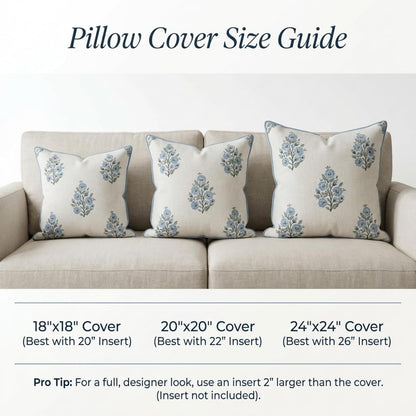 Camille Blue Floral Block Print Pillow Cover