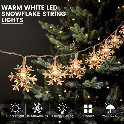 Blue Snowflake String Lights, 20 ft