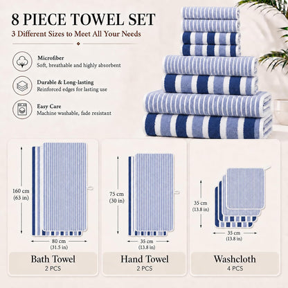 Striped Bath Towel Set, 8 Piece