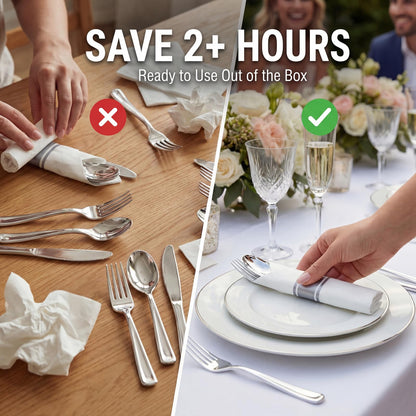 Pre-Rolled Blue Plastic Cutlery with Napkins, 100 Pack