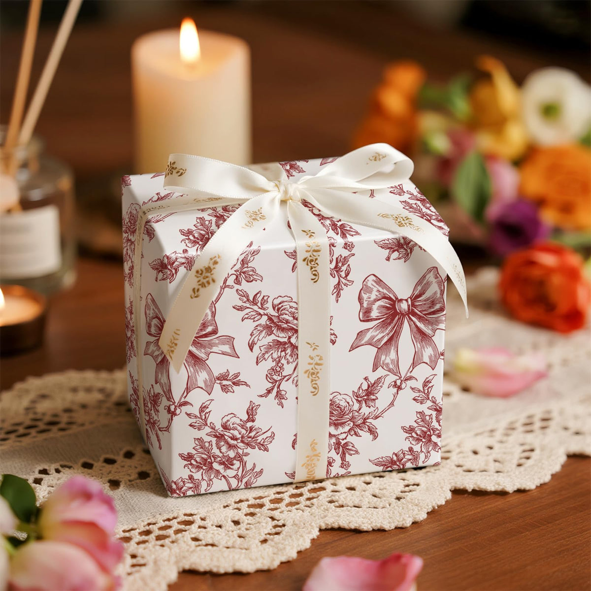 Reversible Toile Christmas Wrapping Paper