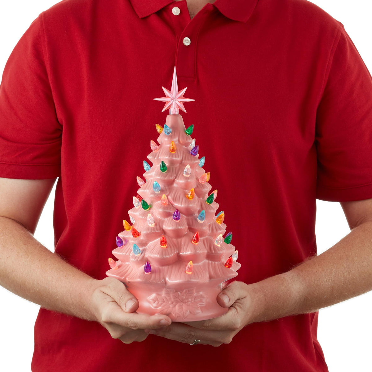 Hand Painted Ceramic Christmas Tree, 15 Inch Pre-Lit