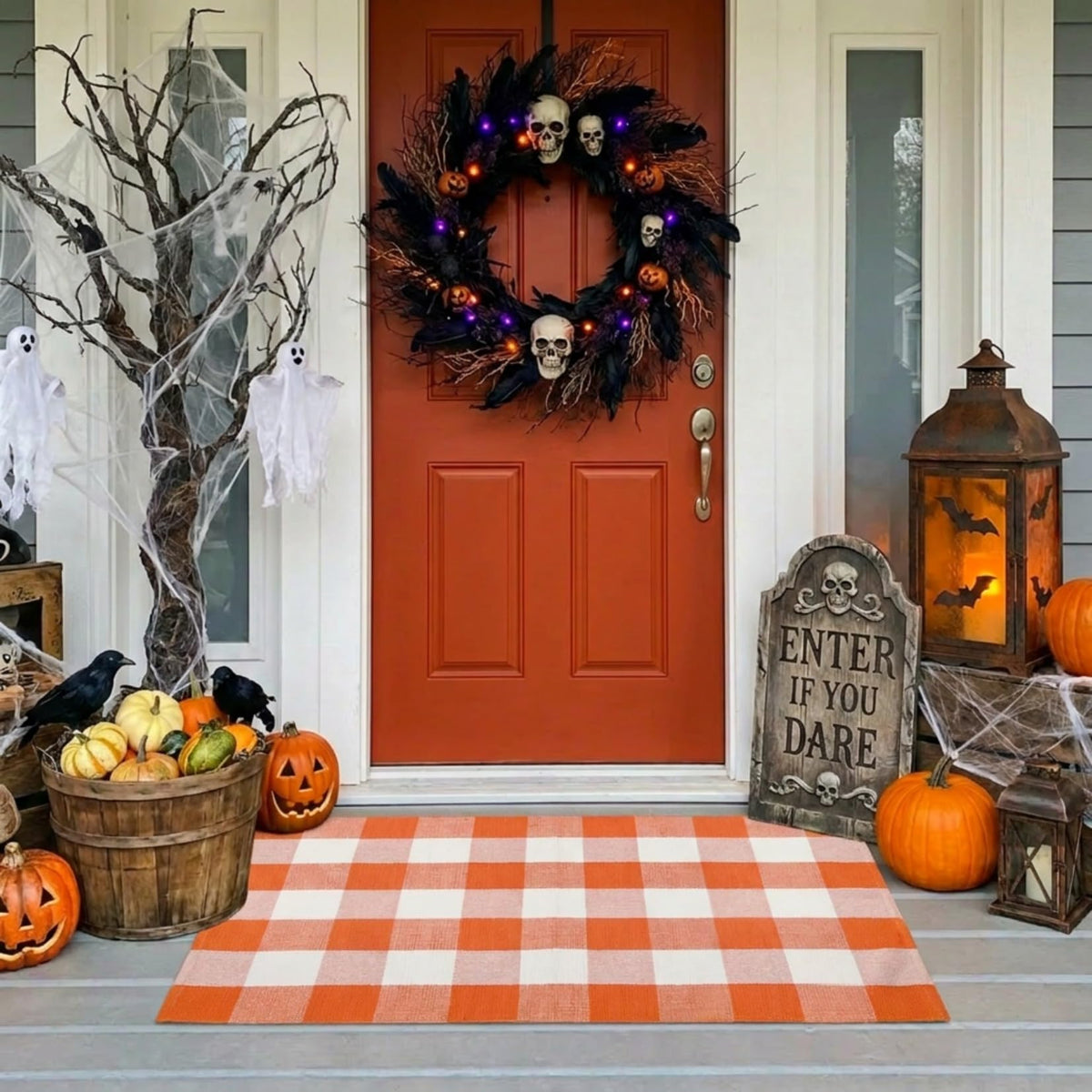 SEEKSEE Blue Buffalo Plaid Porch Rug, 27.5x43