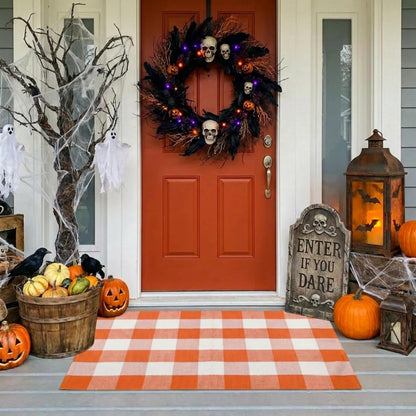 SEEKSEE Blue Buffalo Plaid Porch Rug, 27.5x43