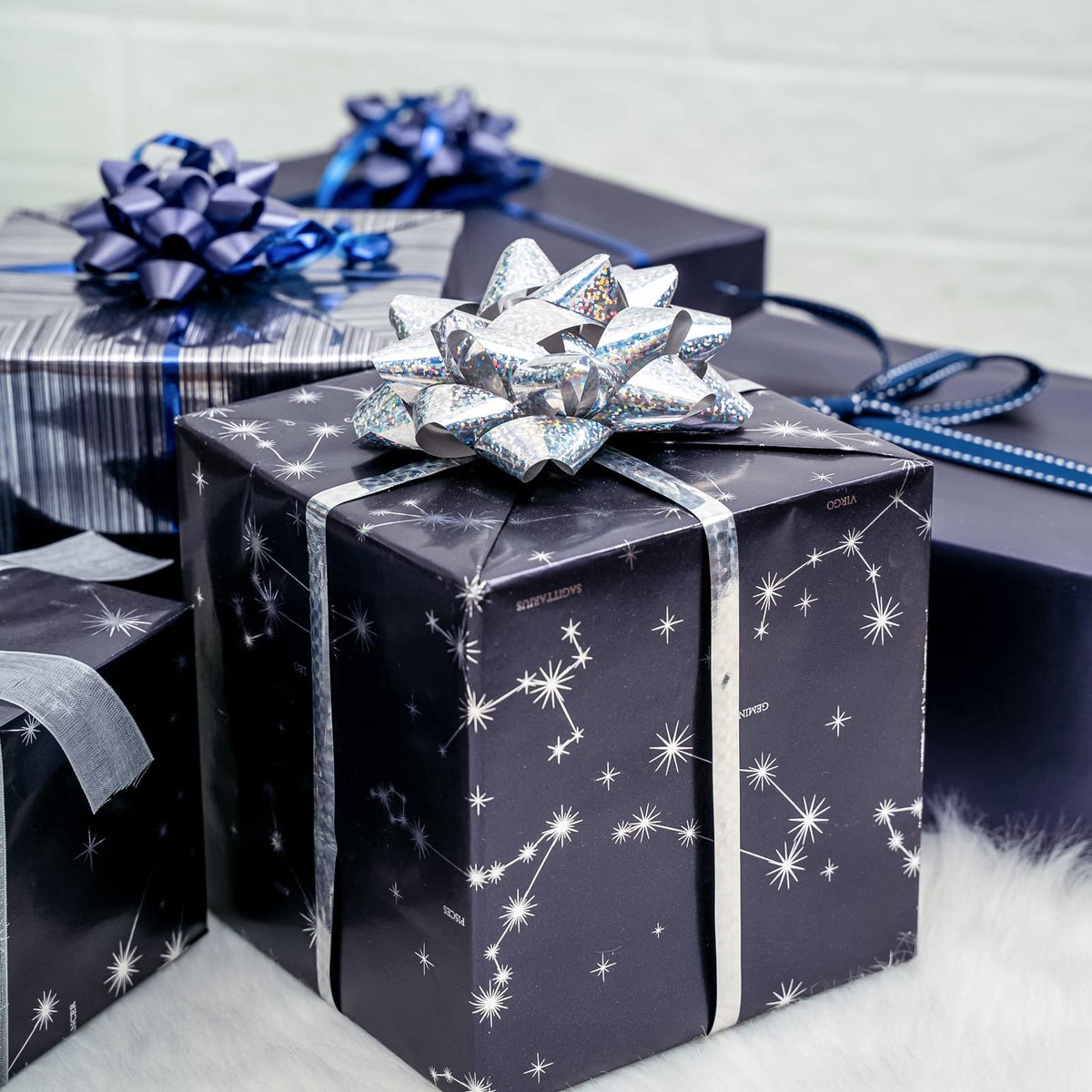 Christmas Wrapping Paper Rolls, Blue and Silver, 4 Rolls