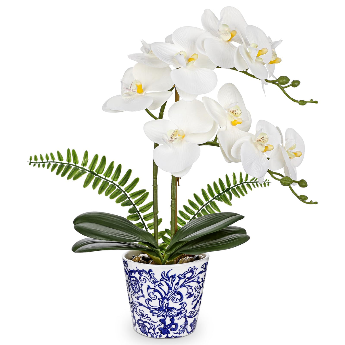 Briful Faux Orchid in Blue and White Ceramic Pot