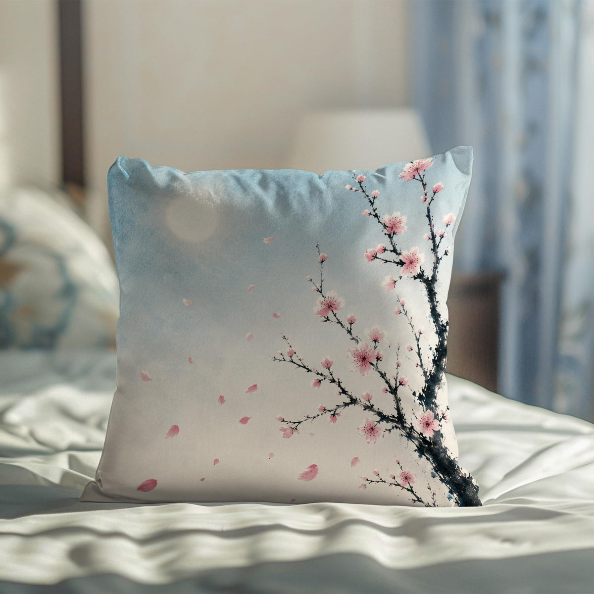 Blue Chinoiserie Bird and Peony Pillow Cover, 18x18