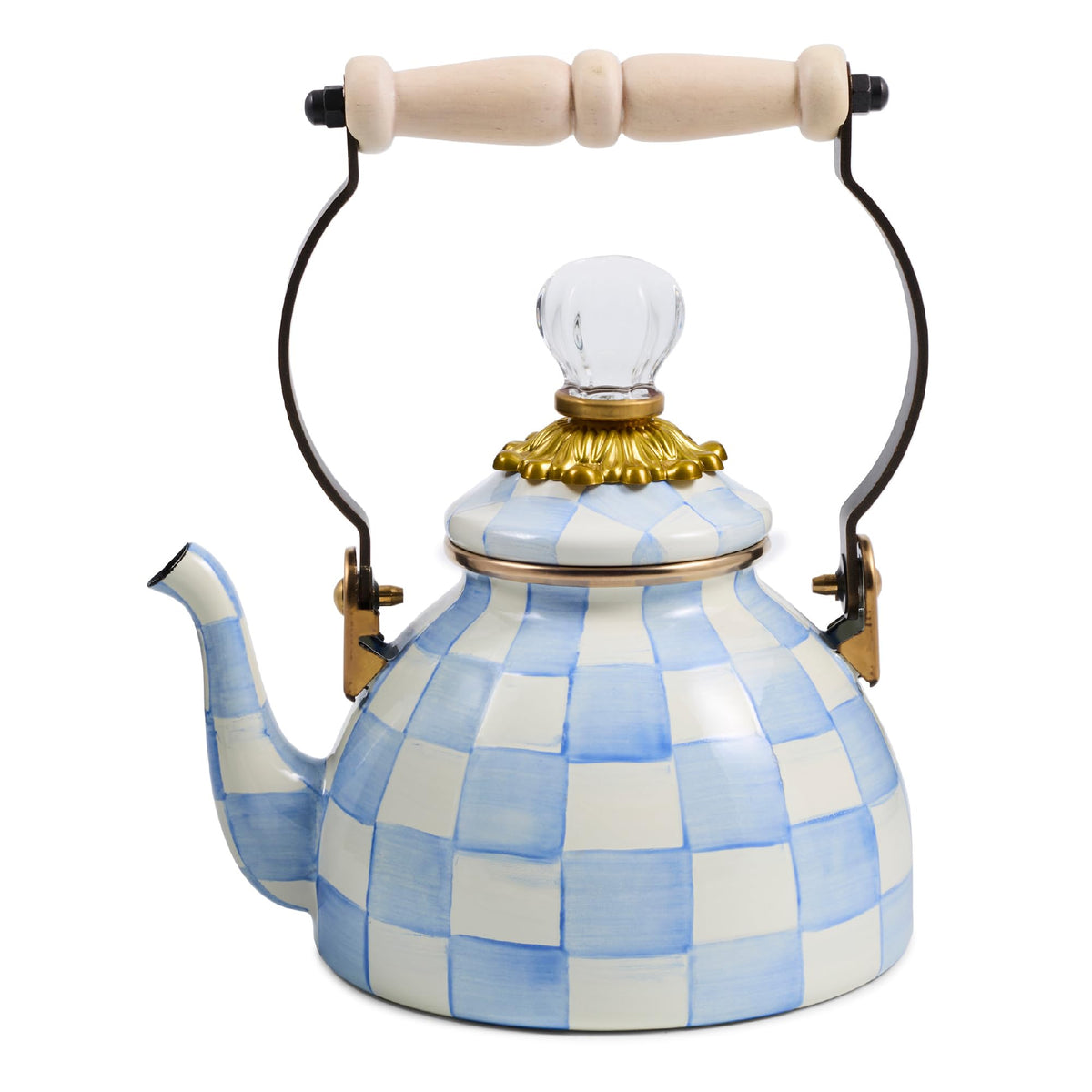 MacKenzie-Childs Enamel Tea Kettle, Royal Check