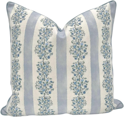 Camille Blue Floral Block Print Pillow Cover