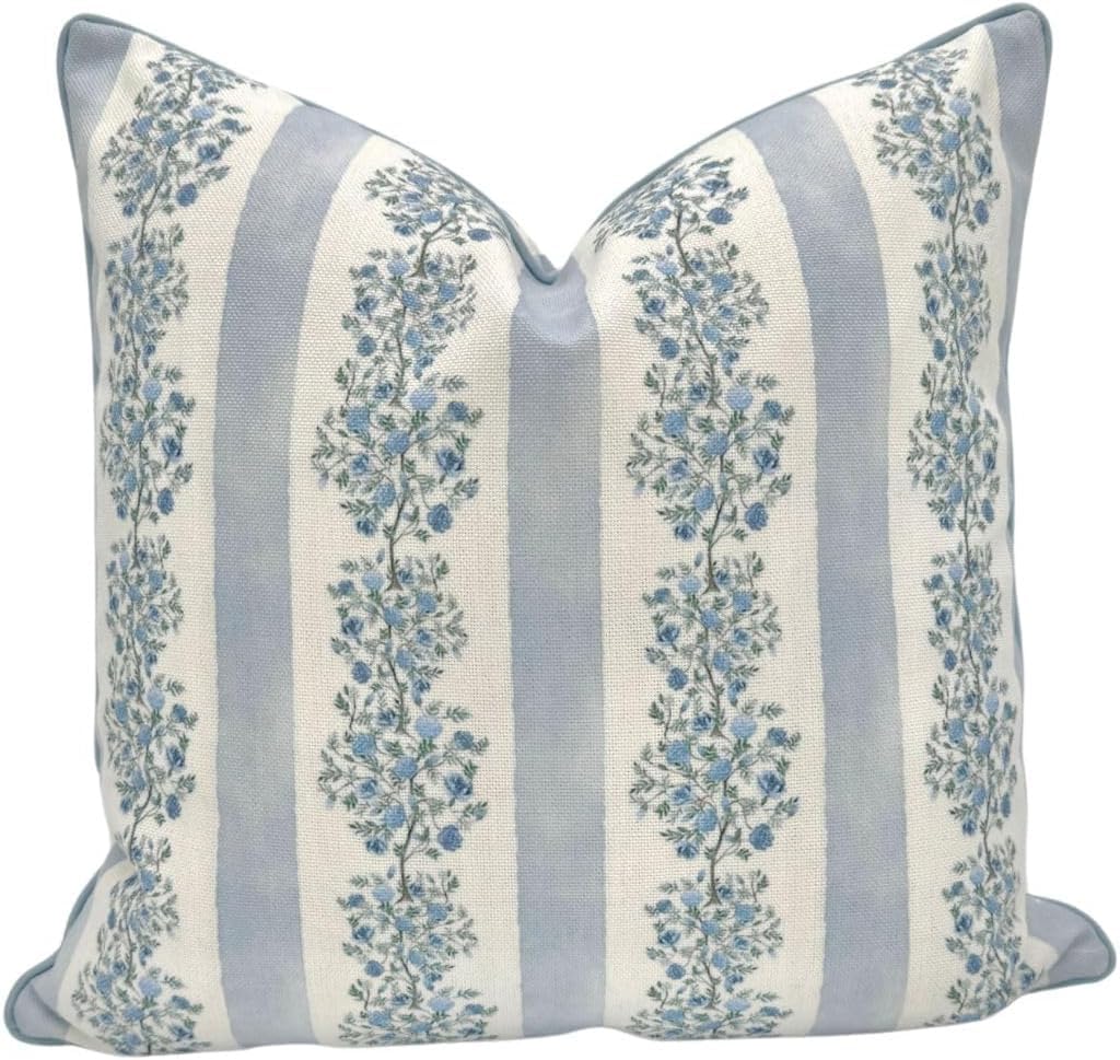 Camille Blue Floral Block Print Pillow Cover