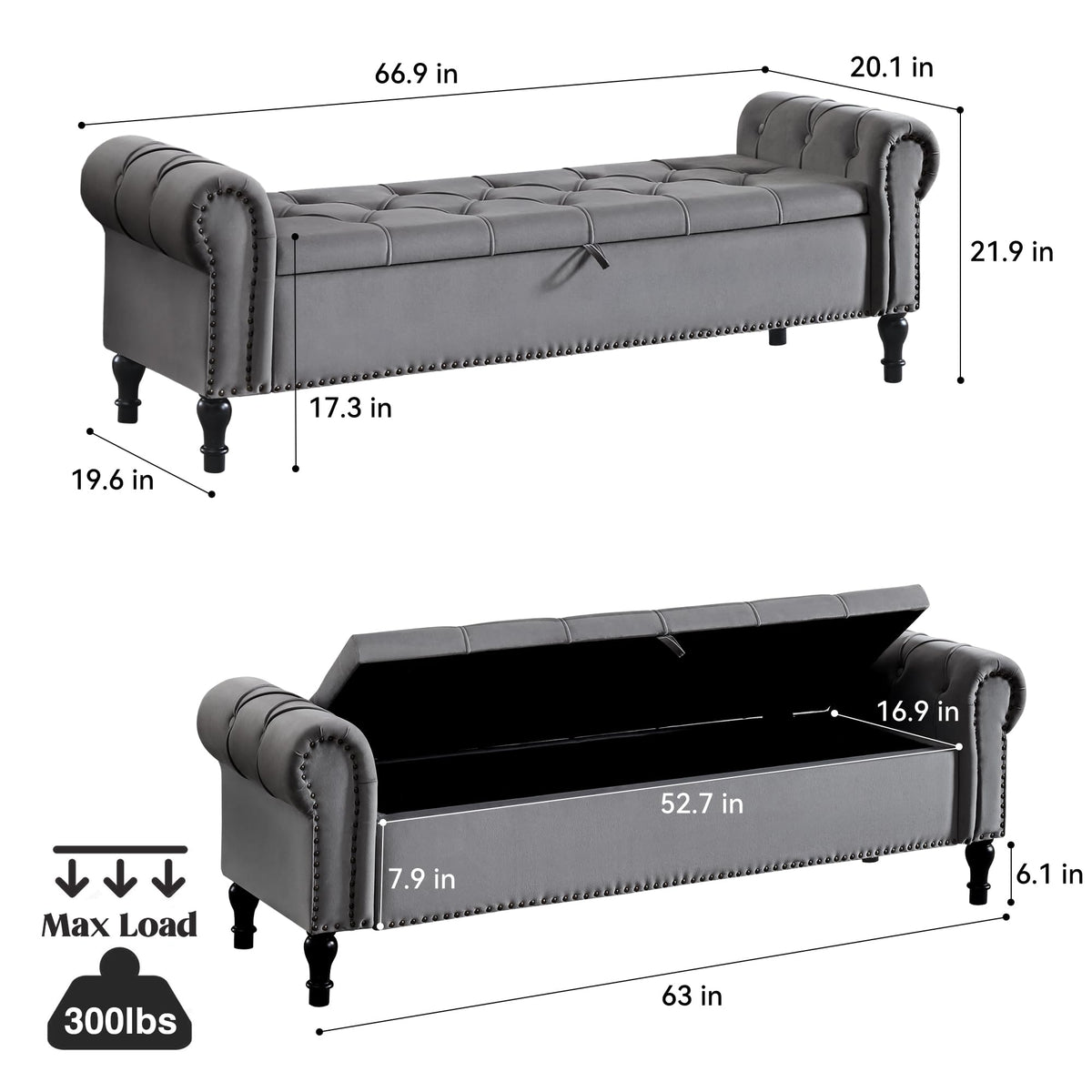 Navy Velvet Tufted Storage Bench