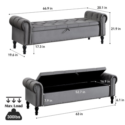 Navy Velvet Tufted Storage Bench