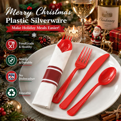 Pre-Rolled Blue Plastic Cutlery with Napkins, 100 Pack
