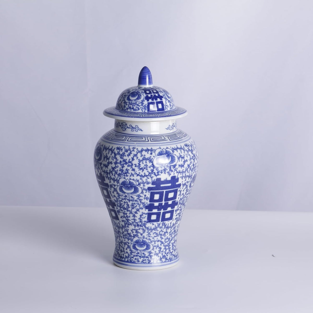 Blue and White Ginger Jar with Lid, 11 Inch