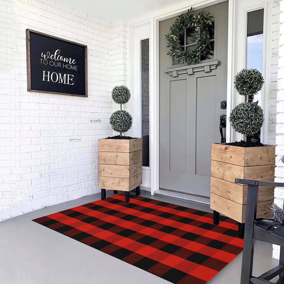 MUBIN Blue White Plaid Cotton Rug, 27.5x43