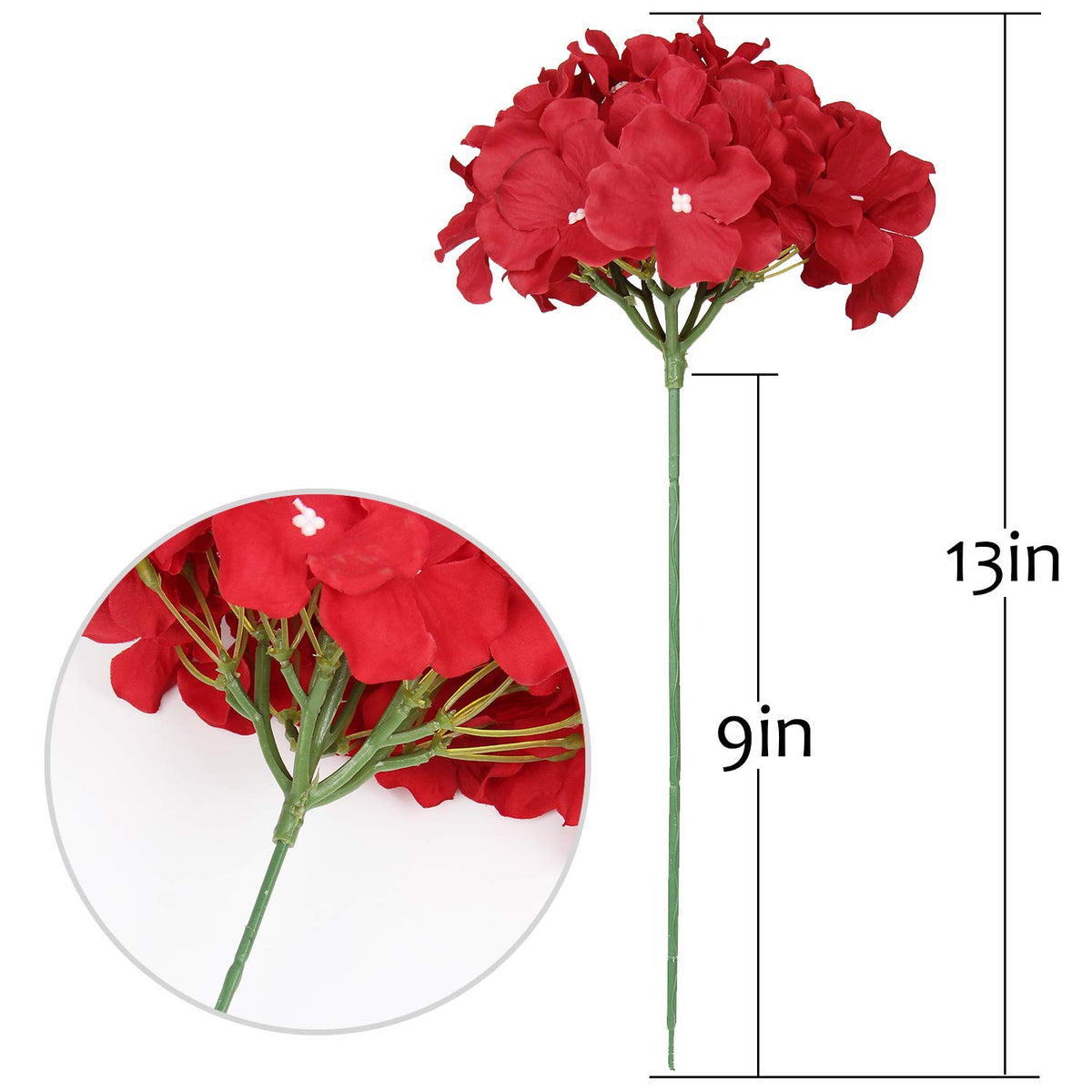 Silk Hydrangea Heads with Stems, Pack of 10