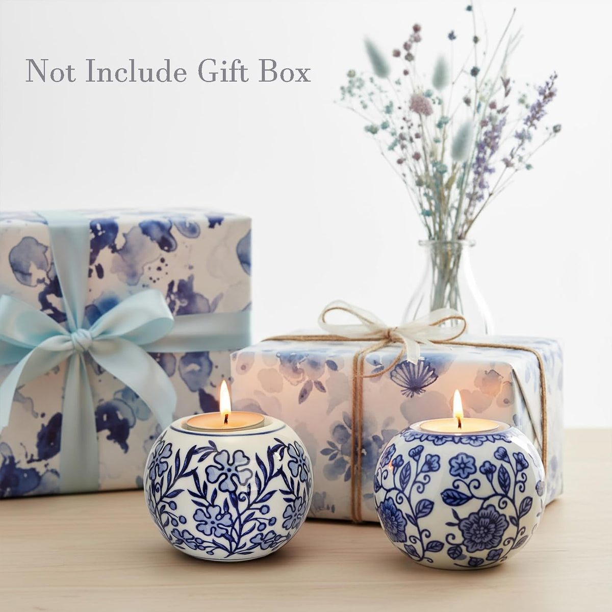 Blue and White Chinoiserie Tealight Holders, Set of 4