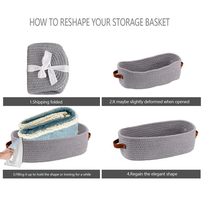 Woven Cotton Rope Toilet Tank Basket, Navy and White