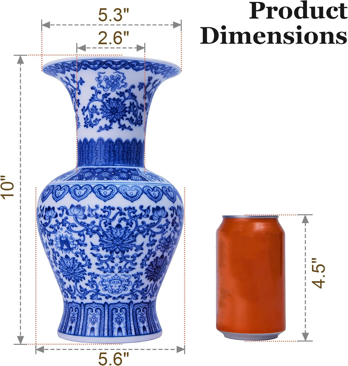 Blue and White Chinoiserie Trumpet Vase, 10 Inch