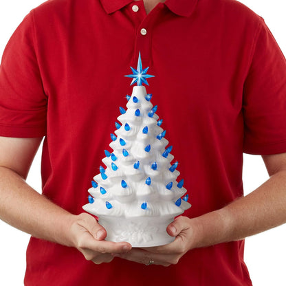Hand Painted Ceramic Christmas Tree, 15 Inch Pre-Lit