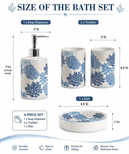 Blue and White Chinoiserie Bathroom Set, 4 Pieces