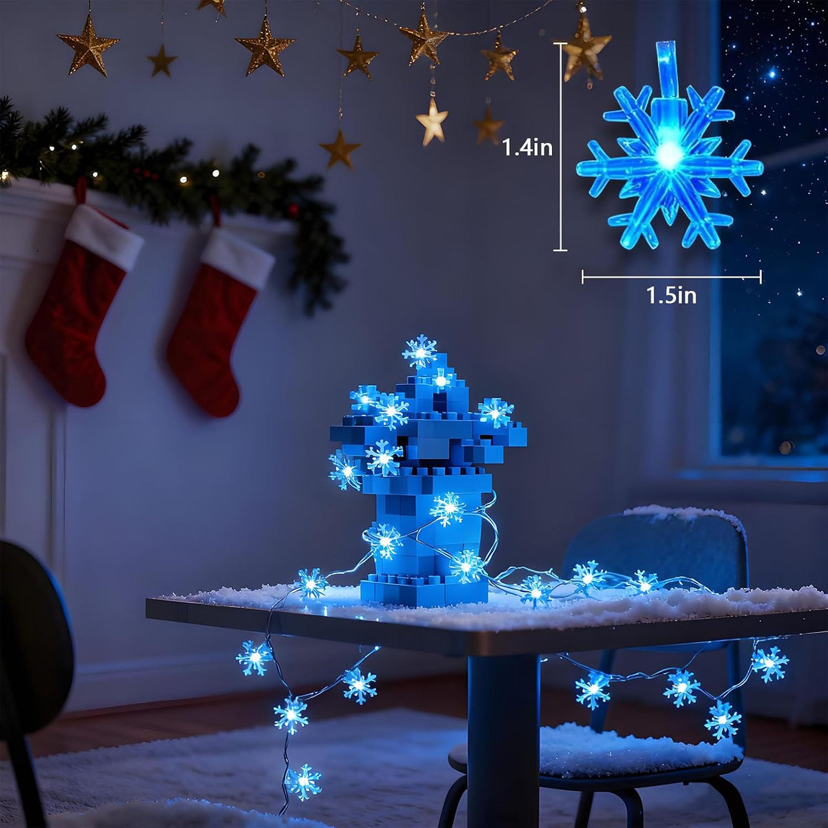 Blue Snowflake String Lights, 20 ft