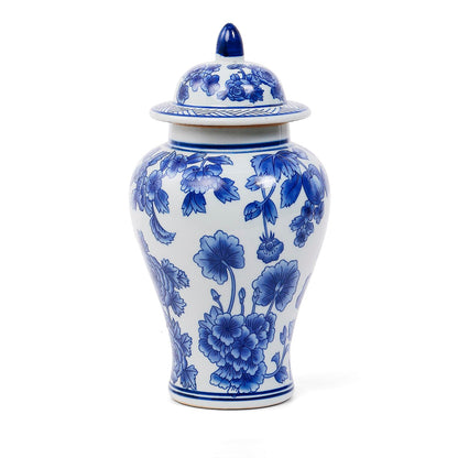 Blue and White Ginger Jar with Lid, 11 Inch