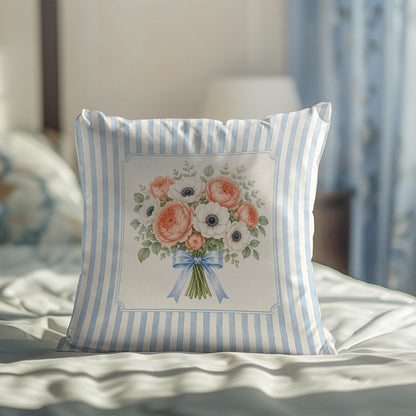 Blue Chinoiserie Bird and Peony Pillow Cover, 18x18
