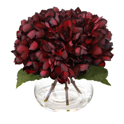 Blue Faux Hydrangea Arrangement in Glass Vase