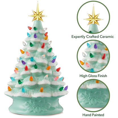 Hand Painted Ceramic Christmas Tree, 15 Inch Pre-Lit