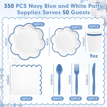 Blue and White Paper Tableware Set, Serves 50