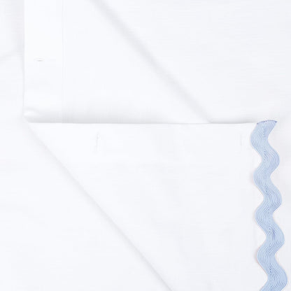 Scalloped Cotton Shower Curtain, White and Blue